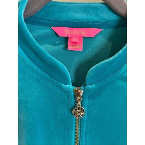 LILLY PULITZER Teal Velour Zip Up Jacket S - Picture 6 of 10